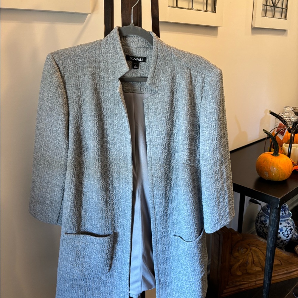 Grey Jacket - Roz & Ali - 3/4 Sleeve Ultra Soft Textured Fabric - Picture 13 of 15
